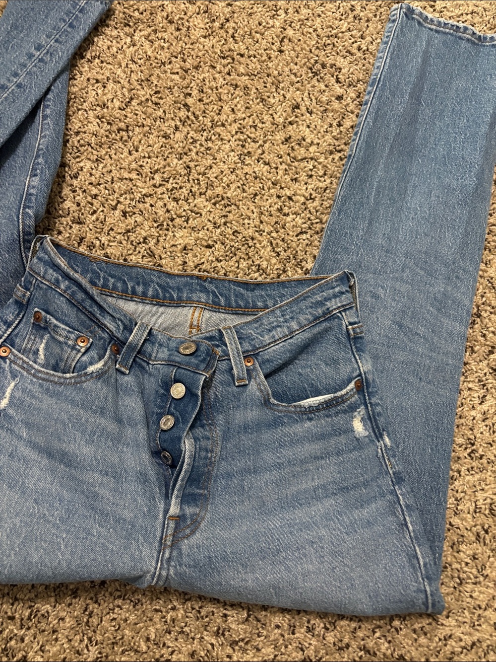Levi's Light Blue Distressed Straight-Leg Jeans - Picture 2 of 3